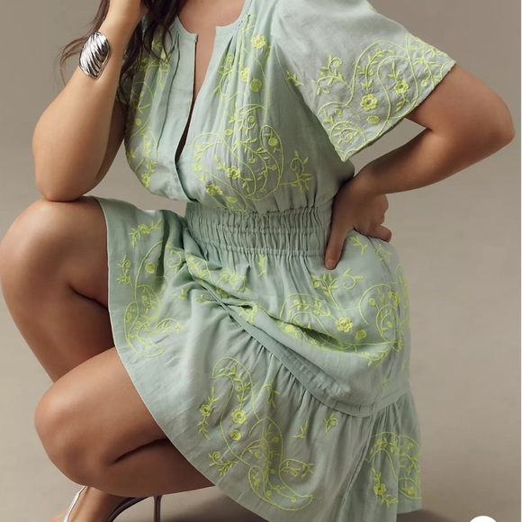 Anthropologie The Somerset Mini Dress Embroidered Linen Edition - Picture 16 of 16